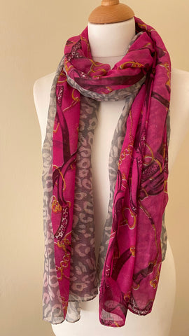 Cerise pink and grey classic design scarf super soft