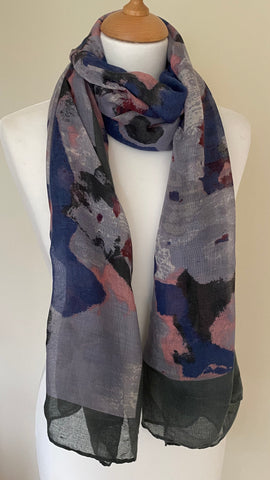 Abstract contemporary styled scarf grey blue black pink super soft drapes well