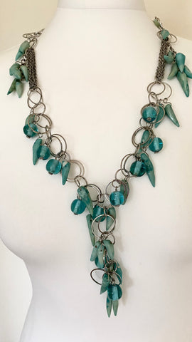 Statement necklace in shades of aqua green blue