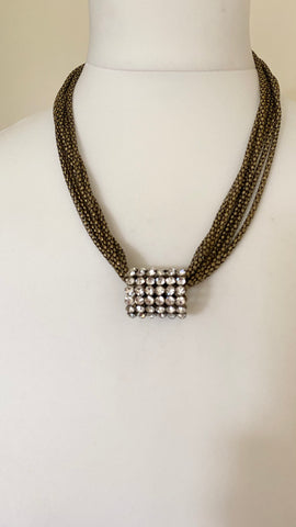 Brown stranded faux diamond necklace