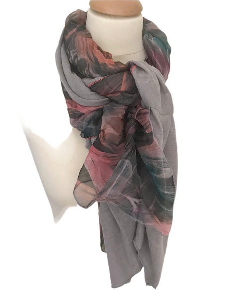 Silver grey & coral desk to dinner scarf