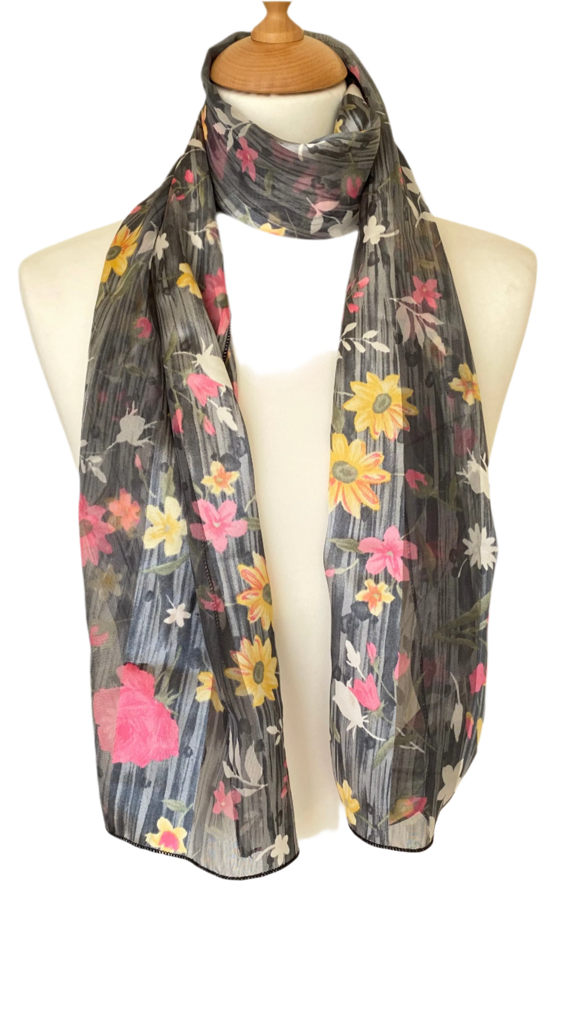 Silver grey floral design scarf