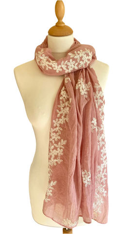 Dusky pink floral design scarf