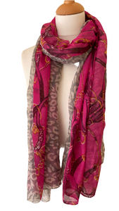 Cerise & silver grey scarf