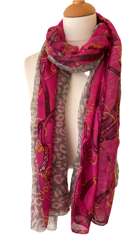Cerise & silver grey scarf