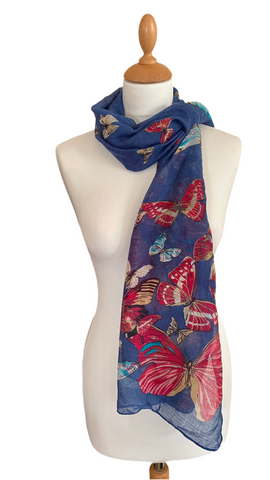 Denim blue butterfly scarf