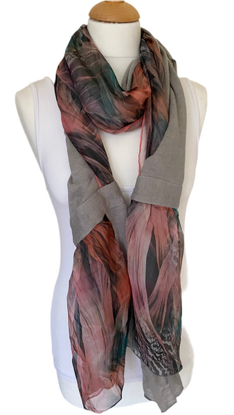 Silver grey & coral desk to dinner scarf