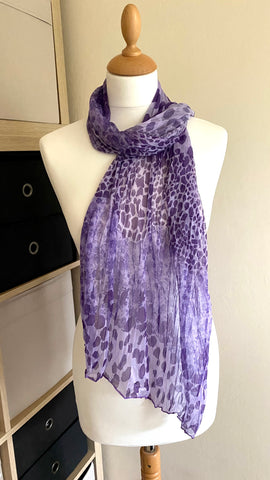 Lilac polyester scarf in an animal print design super soft and silky feel