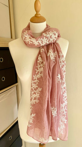 Dusky pink floral design scarf