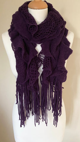 Lilac knitted winter scarf fringe edging super soft and cosy warm