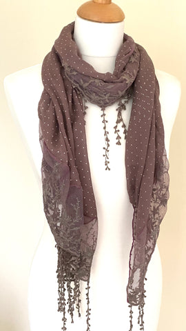 Vintage styled dusky pink lace & polka dot scarf soft drape