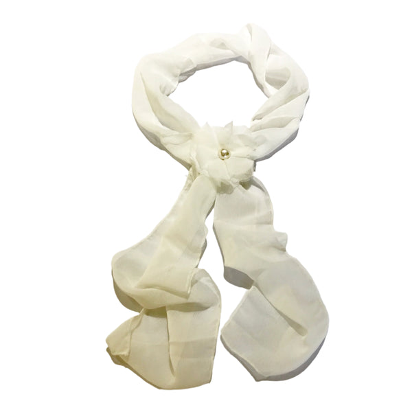 Ivory white necklace scarf with detachable corsage with faux pearl centre super soft 