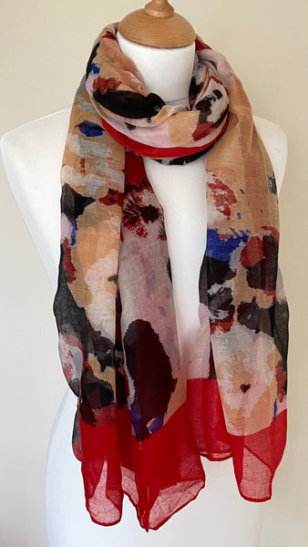 Vibrant contemporary abstract design  chilli red scarf  super soft