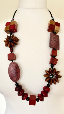Contemporary red and brown pendant statement necklace