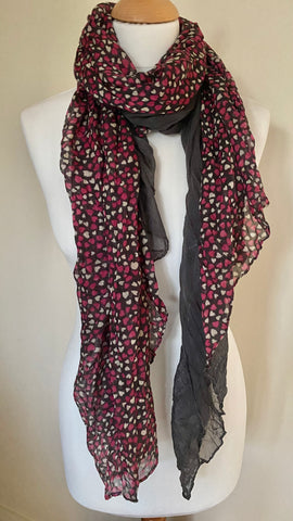 Pretty Pink and grey heart pattern scarf deep silver grey border super soft 