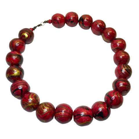 Chunky Red and gold marbled necklace 
