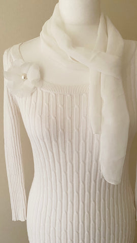 Ivory white  necklace scarf with detachable corsage with faux pearl centre super soft 