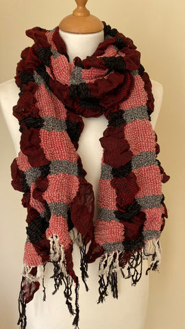 Red winter scarf fringed edging 