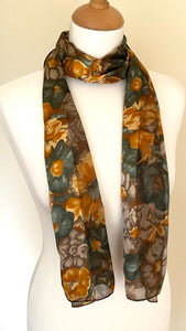Gold green silky look oblong scarf