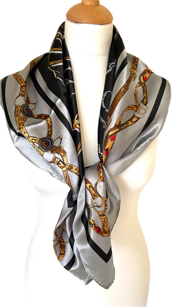 Classic style and design square scarf silky soft timeless grey black multi coloures
